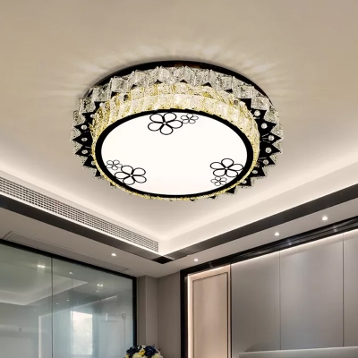 Sun Shaped Bedroom Ceiling Lamp Clear Crystal Modernist LED Flush Mount Lighting with Flower Pattern