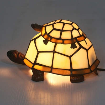 Turtle Mom and Baby Table Light Tiffany Stained Glass Single-Bulb White/Red Night Lamp for Nursery