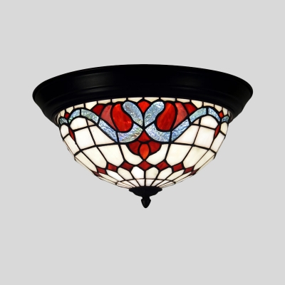 White Dome Flush Ceiling Light Baroque 2-Light Stained Glass Flushmount Lighting for Kitchen