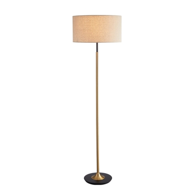 White/Flaxen Drum Floor Standing Lamp Simple Fabric 1-Light Living Room Reading Floor Light