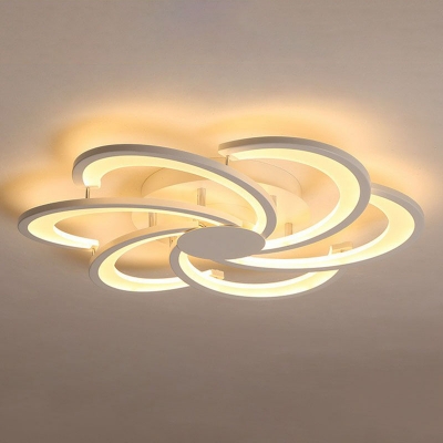 White Floral Swirl Semi Mount Lighting Minimalist 5/6/8-Head Acrylic LED Close to Ceiling Lamp in Warm/White Light
