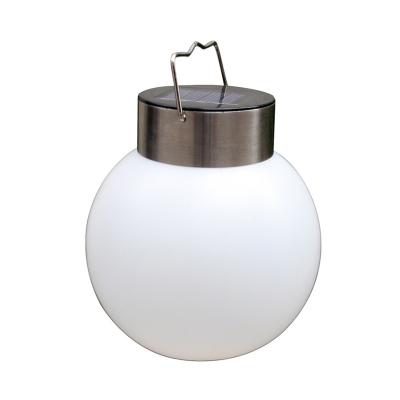 White Globe Solar Hanging Lighting Simple Metallic LED Pendant Light Kit with Hook