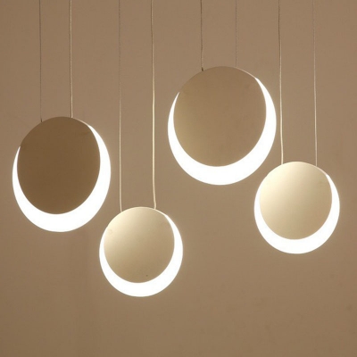 White Moon Shaped Pendant Lamp Nordic 1/3/5-Light Acrylic LED Suspension Lighting in Warm/White Light
