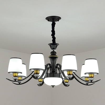 1/2-Tiered Tapered Chandelier Contemporary Milk Glass 6/8/10-Head Dining Room Drop Lamp in Black