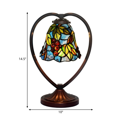1 Head Grape and Leaf Night Light Tiffany Blue Handcrafted Stained Glass Table Lamp with Heart Frame