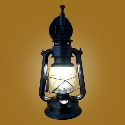 1-Light Kerosene Lantern Sconce Vintage Black Clear Glass Wall Mounted Lamp for Kitchen