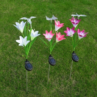 1-Piece Flower and Butterfly Path Lamp Modern Plastic White/Pink/Purple Solar LED Stake Light Set for Yard