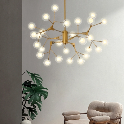 27 Lights Dining Room Chandelier Modern Gold Adjustable Pendant Light Fixture with Leaf Acrylic/Bubble Clear Glass Shade