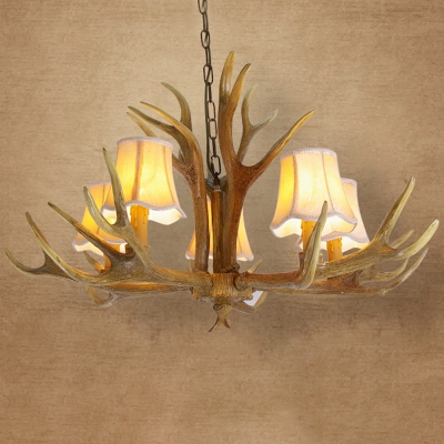 3/4/5 Heads Antler Chandelier Lodge White/Beige Resin Ceiling Suspension Lamp with/without Shade for Dining Room
