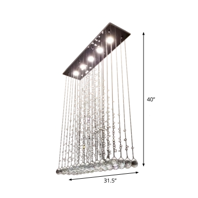 5-Light Crystal Draping Ceiling Lamp Modern Stainless Steel Triangle Bedroom Flushmount Light