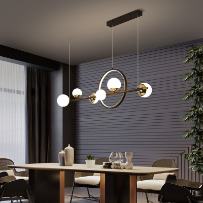 6 Bulbs Dining Room Island Lighting Post-Modern Black Pendant with Bubble Acrylic Shade, White/3 Color Light/Remote Control Stepless Dimming