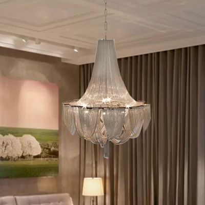 Basket Shaped Living Room Hanging Lamp Aluminum Chain Modernist LED Chandelier Pendant in Silver/Gold