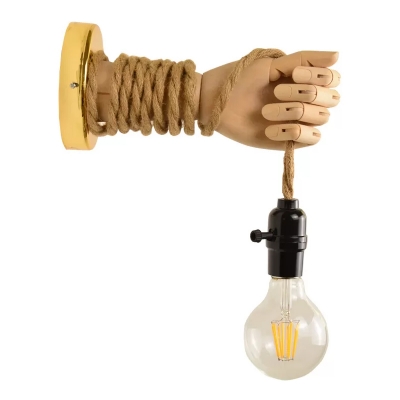 Beige Hand Shaped Wall Light Novelty Lodge 1-Light Bedside Wall Mounted Lamp with Adjustable Cord