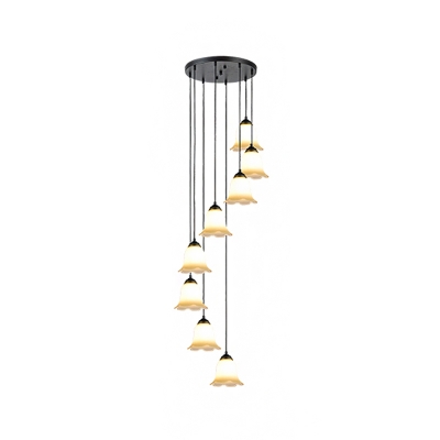 Bellflower Hanging Pendant Modern Frosted Glass 3/6/8 Lights Loft Apartment Multi Ceiling Light in Black