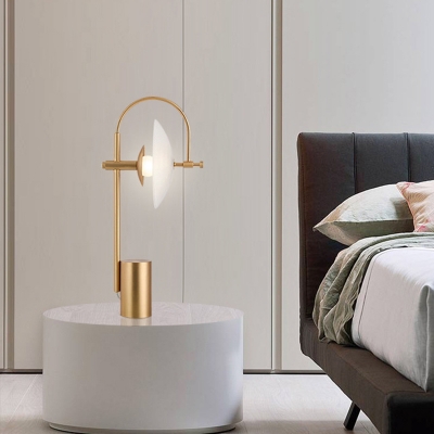 Bowl White Glass Night Light Postmodern 1 Head Brass Table Lamp with Arc Arm for Bedroom