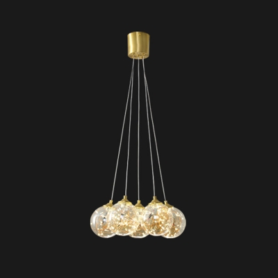 Clear/Cream Glass Ball Drop Pendant Romantic Modern 5/7 Heads Brass LED Chandelier in Natural/3 Color Light for Dining Room
