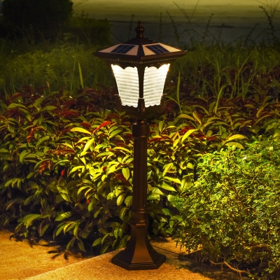 Clear Ribbed Glass Square Landscape Lantern Traditional Solar LED Patio Ground Light in Coffee