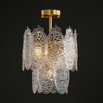 Clear Textured Glass Oval Pendant Light Post-Modern 4/6/9-Light Gold Finish Chandelier for Living Room