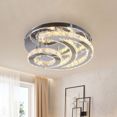 Crescent Moon Clear Crystal Flush Mount Contemporary Chrome Finish LED Close to Ceiling Light Fixture