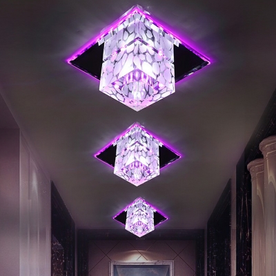 Cube Foyer Ceiling Lighting Crystal LED Simple Flush Mount Light in Clear/Tan, Warm/White/Multi-Color Light