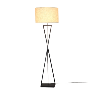 Drum Shade Floor Standing Lamp Nordic Fabric 1 Bulb Black/White Floor Light with Hourglass Shaped Base