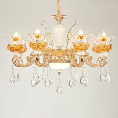 Glam Modern Blooming Chandelier Clear and Amber Glass 12/15/18-Bulb Living Room Wall Light in Gold