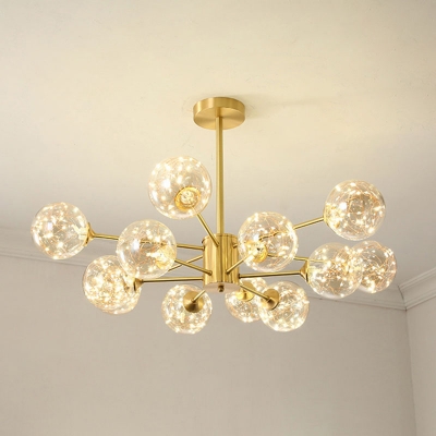 Gold Molecular LED Chandelier Modern 6/8/12 Lights Clear Glass Starry Hanging Pendant in Natural/3 Color Light