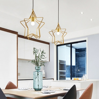 Gold Star Frame Rotatable Pendant Light Nordic Style Metal Single Dining Room Hanging Lamp