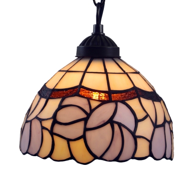 Hand Cut Glass White Drop Pendant Bowl Shaped 1-Bulb Tiffany Style Ceiling Hang Light