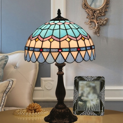 Handcrafted Stained Glass Blue Night Lamp Half-Globe 1 Bulb Mediterranean Table Light