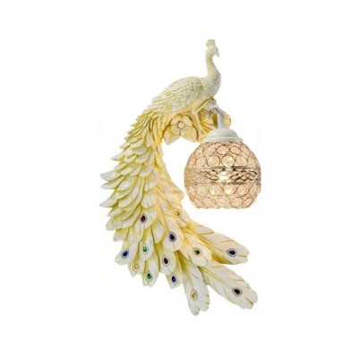 Hemisphere Crystal Wall Lamp Farmhouse 1-Light Living Room Left/Right Sconce Light with Peacock Decor in White/Green/Gold
