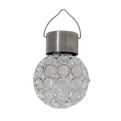 Hollowed out Ball Pendant Light Modern PVC Garden Solar LED Landscape Lamp in Stainless Steel, White/Multicolored Light