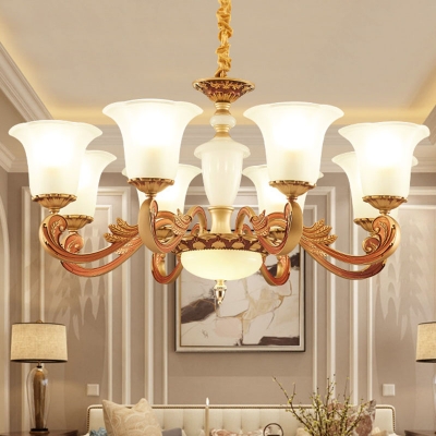 Ivory Frosted Glass Gold Chandelier 2/3/4-Tiered Flared 15/30/35 Heads Traditional Suspended Lighting Fixture