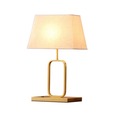 Minimalist Trapezoid Night Lamp Fabric 1-Head Living Room Table Lighting with Rectangle Stand in Gold