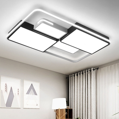 Modern Square/Rectangle Ceiling Flush Acrylic Living Room Small/Large LED Flush Mount Lighting in Black, Warm/White/3 Color Light