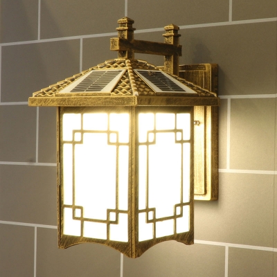 Opal Frosted Glass Rectangle Wall Light Traditional Outdoor Solar LED Wall Lantern in Black/Bronze