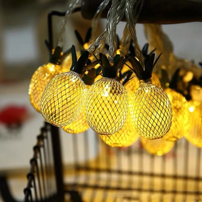 Pineapple LED Fairy Light String Kids Metal 10/20/40 Lights Yellow Battery Powered Indoor Lamp, 4.9/9.8/19.6ft