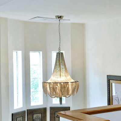 Postmodern Empire Chandelier Aluminum Chain 8 Lights Living Room Pendant Lamp in Silver, 19.5