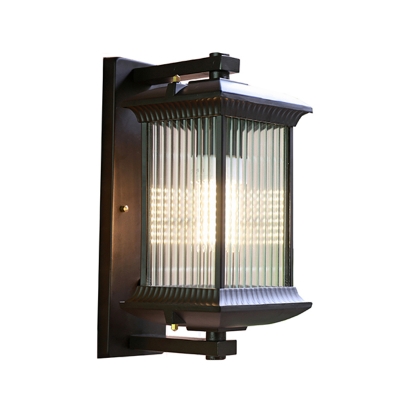 Rectangular Rib Glass Wall Sconce Classic 1 Head Outdoor Wall Light Fixture in Coffee, 9