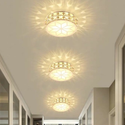 Round Flush Mount Ceiling Light Fixture Simplicity Crystal White/Gold LED Flushmount in Warm Light