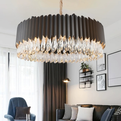 Round/Oval Hanging Chandelier Postmodern Crystal Drip 16/18/20-Light Bedroom Pendant Lamp in Black/Gold, Small/Medium/Large