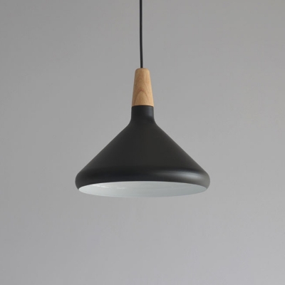 Small/Medium/Large Cone Ceiling Lamp Post-Modern Metal Single Kitchen Bar Pendant Light in Black/Grey/Silver with Wood Decor