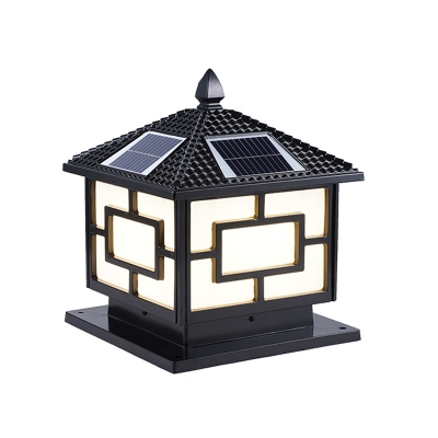 Solar House Shaped LED Post Lamp Antique Black/Bronze Metal Landscape Light Fixture, 6.5