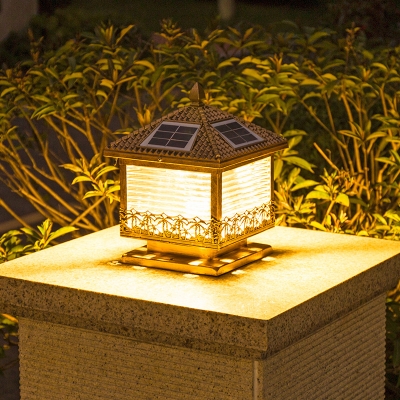 Square Villa Solar Gate Light Retro Style Acrylic Bronze Finish LED Post Light, 10