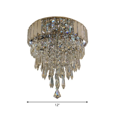 Tapered Clear K9 Crystal Flush Mount Modern Style Living Room LED Close to Ceiling Light