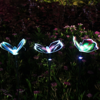 2 PCs Butterfly Solar Landscape Light Decorative Plastic Courtyard LED Stake Light in Red/Green/Purple