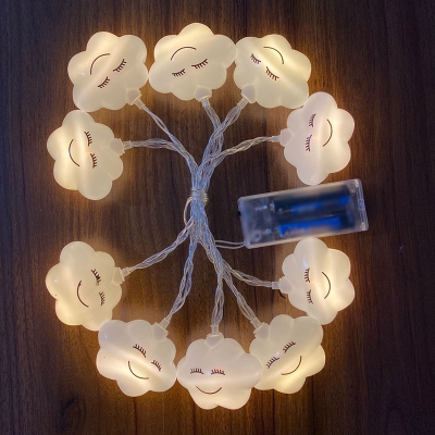 2 PCs Cloud Battery String Light Cartoon PVC 10/20-Bulb White LED Fairy Lamp for Girls Room, 3.2/9.8ft