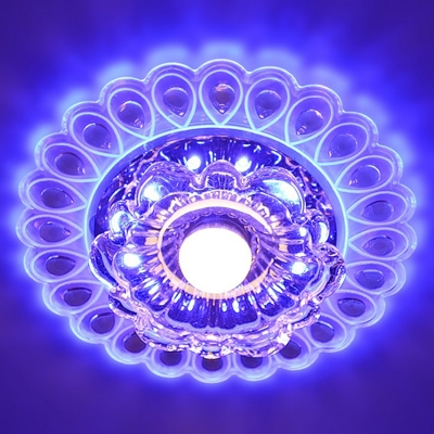 3/5w Clear Crystal Floral Ceiling Lamp Romantic Modern LED Flushmount with Peacock Tail Trim, Warm/Blue/Pink Light