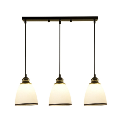 3/6/8 Heads Cluster Bell Pendant Traditional Black/Gold Opal Glass Hanging Light Fixture with Round/Linear Canopy
