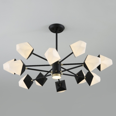 Acrylic Gem Shaped Ceiling Hang Lamp Modern 6/8/10 Lights Chandelier Lighting in Black/White